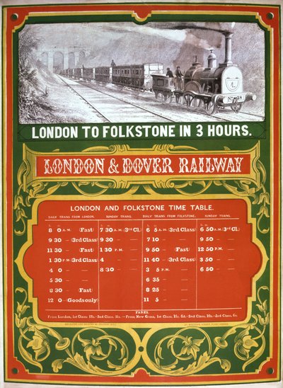 Early Timetable for the London to Dover Railway by English School